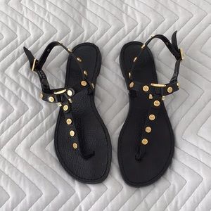 Tory Burch Gold Studded Black Sandals